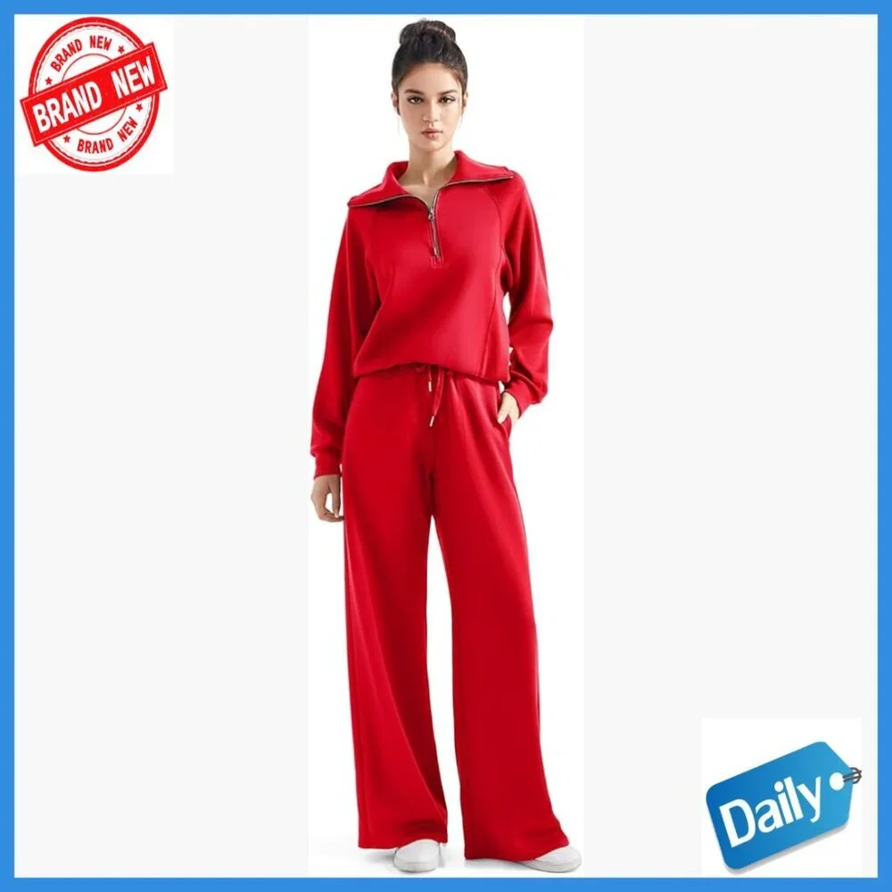 Modal Lounge Set Wide Leg Sweatpants Half Zip Sweatshirt 2 Piece